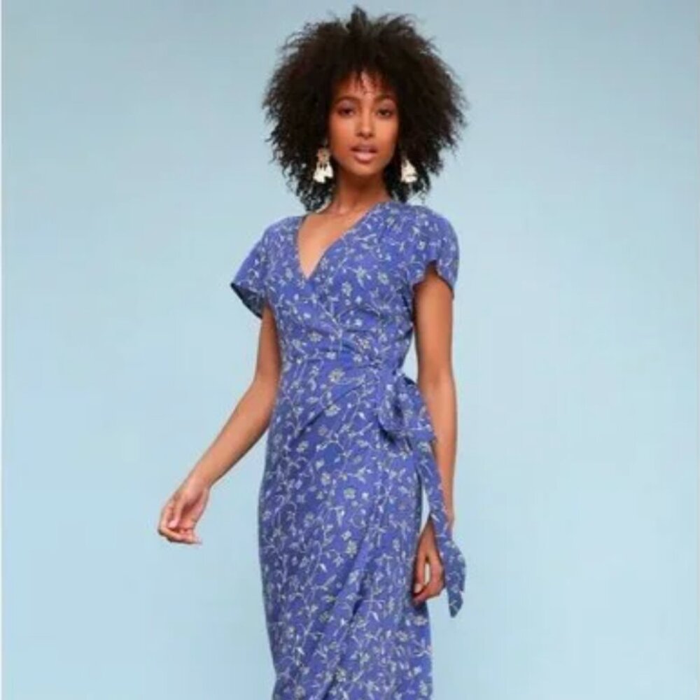 Revolve Amuse Society Summer Safari blue coast floral maxi wrap cottage core Med